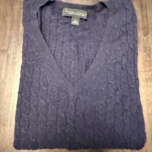 Banana Republic Navy Cable Knit V Neck Italian Yarn Sweater (Small)